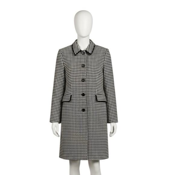 Apostrophe Houndstooth Long Wool Coat Black White Button Front Size 12 - Picture 3 of 11